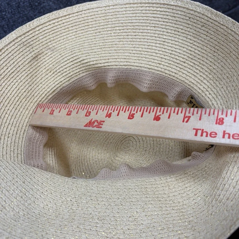 Flora Bella Bucket Hat Women One Size Cream Woven Straw Wide Brim Bow Summer Hat